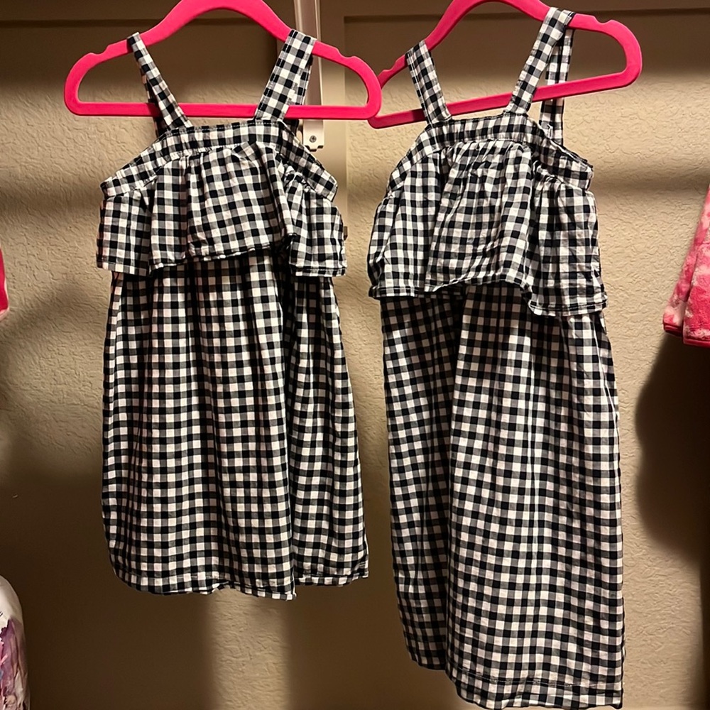 Matching sister dresses, navy blue and white plaid, baby gap (size 3 and 5)
